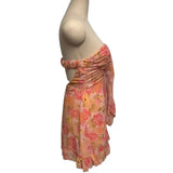 Purpdrank  Ruched Chest Floral Print Strapless Mini Chiffon Dress Women Ruffles Hem Elastic Bandage Backless Holiday Dresses Robe