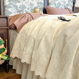 Purpdrank  100% Cotton Vintage French Pleated Lace Ruffles Bow Princess Bedding Set Duvet Cover Set Bed Skirt Bedspread Pillowcases