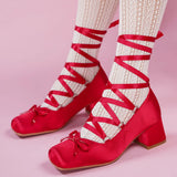 Purpdrank  Plus Size 43 Retro Red Lolita Ankle Wrap Pumps Sweet 5cm Med Square Heels Gothic Cosplay Ballet Mary Janes Shoes Women
