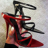 Purpdrank  Slippers Casual Shoes Women Heels Pointed Toe Low Slides Pantofle Luxury High Thin 2025 Soft Rubber Fashion Rome Fabric Patent L