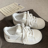 Purpdrank  Korean Chic Retro Shell Head White Shoes Women's New Versatile Laced Casual Sports Board Shoes De Xin Shoes Cross Buckle