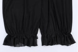 Purpdrank  Spring Summer Black Chiffon Lantern Pants Women Spliced Lace Elastic Waist Ruffles Cuff Long Loose Trousers Full Length Bottom