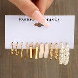 Purpdrank - Gold Color Pearl Hoop Earrings Set Metal Dangle Earrings Vintage Circle Geometric Twist for Women Girls Trendy Jewelry Gifts
