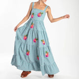 Purpdrank  Vintage Embroidery Sleeveless Square Neck Tiered Dress Women Boho Beach Maxi Dress Female Chic Fashion Holiday Long Sundress
