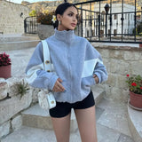 Purpdrank  Women's Loose Casual Long Sleeve Stand Collar Coat Autumn Winter Top European American Style All-Match Color Matching