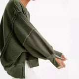 Purpdrank  European And American Women's Oversized round Neck Sweatshirt Long Sleeve Side Slit Sweater for Autumn Winter New