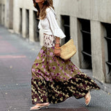 Purpdrank   Spring Summer Vacation Loose Long Skirt Elastic High Waist Hem Bohemian Women's Skirt Vintage Pattern Printed Pleated Half Skirt