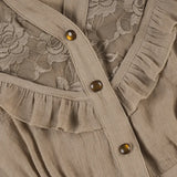 Purpdrank  Autumn French Retro Court Style Lace Patchwork Y2k Bandage V Neck Long Sleeve Slim Women Shirt