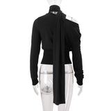 Purpdrank  New Autumn Fashion Black T Shirt Women Elegant Turtleneck Exposed Long Sleeve Slim Fit Casual Female Shirt Tops