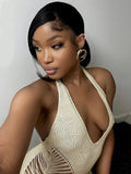 Purpdrank - Vacation Summer Dress Women 2023 Elegant Sexy Knitted Vestido Side Cut Out Backless Halte Long Maxi Dresses