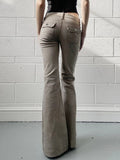 Purpdrank  Vintage Grey Low Rise Denim Pants Retro Pocket Patchwork Slim-fitting Micro-flared Jeans for Women Casual Streetwear y2k