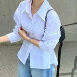 Purpdrank  Spring Summer Casual Women White Shirt Elegant Waist-Tight Long Sleeve Office Lady Blouse Korean Temperament High Quality Shirts