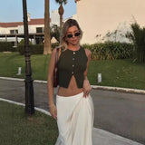 Purpdrank  Women's 2025 Fall Slim Fit Cropped Knit Vest Asymmetrical Ribbed Sleeveless White Sweater Vest for Office Casual Summer Wear