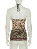 Purpdrank  Vintage Bandage Paisley Halter Tops Slim Slash Neck Sleeveless Tank Tops Women 2025 Summer Fashion Streetwear Ladies