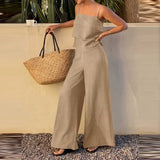 Purpdrank  Summer Elegant Lady Outdoor Commute Sets Fashion Solid Color Halter Vest And Pants Sets  Casual High Waist Wide Leg Pants Outfit