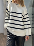 Autumn Winter Elegant Striped Oversize Women's Sweater  New O-Neck Long Sleeve Casual Loose Knitwear Sweaters Female