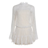 Purpdrank  Elegant Fashion Sexy Lace A-Line Dress Slim-Fitting O-Neck Long Sleeve Mini Dresses For Women Summer Fashion Streetwear