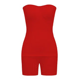 Purpdrank  Europe Women's Fashion Knitted Pit Strip Summer Solid Color Fashion Casual Suit 2 Pieces Matching Suit Tracksuits
