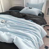 Purpdrank  Nordic Summer Washed Ice Silk Bedding Set with Sheet Duvet Cover Pillowcase Single Couple Bedsheet King Queen Double Twin Size