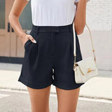 Purpdrank  Women's Solid Tailored Shorts High Waist Pleated Wide Leg Rolled Hem Casual Office Summer Shorts Casual Loose Fit Suit Pants
