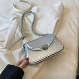 Purpdrank  Loving Heart Buckle Crossbody Bags For Women Luxury Designer Handbags Silver Color Small Shoulder Underarm Phone Bag