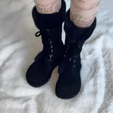 Purpdrank  Winter Warm Faux Fur Mid Calf Snow Boots Fashion Platform Wedges High Heels Side Zipper Lace-up Boots for Women