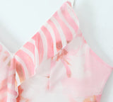 Purpdrank  Sexy Bow Ruffles V neck Tie-dye Print Mini Sling Dress Women Hollow Out Front Ruched Package Hips Irregular Robe Holiday