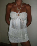 Purpdrank  Hand Crochet Knitted Tassel Strapless Tank Tops Women Sexy Hollow Out Lace Up Halter Backless Bohemian Holiday Beach Vests Camis