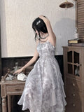Purpdrank  Sleeveless Printed Camisole dress Summer Casual Long Princess Dress Slim Ruffles Women Party Dress Vacation