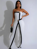 Purpdrank  Elegant Striped Sleeveless Strapless Backless Jumpsuit Women Button Up High Waist Club Party Rompers Skinny One Piece Overalls