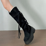 Purpdrank  Winter Platform Tassel Women Western Cowboy Boots Elegant Slip On Shoes Thick Sole Knight Long Botas Zapatos De Mujer