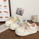 Purpdrank  Women's Thick Bottom Sneakers Floral Design Breathable Sports Flat Shoes Korean Style Spring Summer Autumn Seasonal New Arrival