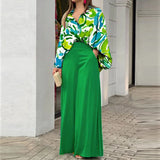 Purpdrank  Independent Station Autumn Printed Shirt Temperament Elegant Wide-leg Pants European and American Women's Fashion Casual Suit