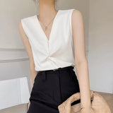 Purpdrank  Advanced Sleeveless Chiffon Top For Women'S Summer New Cross Design V-Neck Loose Belly Covering Chiffon Top