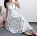 Purpdrank  Plus Size French Floral Print Dress Women's Summer Pear Shaped Bloom Skirt Conceals Belly Slimming A- Line Midi Dress