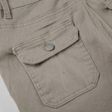 Purpdrank  Vintage Grey Low Rise Denim Pants Retro Pocket Patchwork Slim-fitting Micro-flared Jeans for Women Casual Streetwear y2k