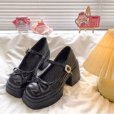 Purpdrank  Brown Thick Heel Bow Tie Women's Shoes New Style Autumn Heightening British Style Single Shoes Thick Bottom High Heels
