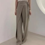 Purpdrank  Spring Summer Asymmetrical Women's Wide Leg Pants 2025 New High Waist Solid Side Button Elegant Casual Pants for Women