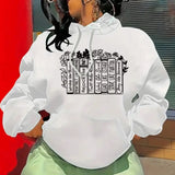 Purpdrank  Women's Fleece-Lined Hooded Sweater Autumn Winter European American Fashion Printed Back Bag Collar Style