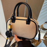 Purpdrank  New Design Commuter Versatile Women Mini Handbag New Autumn Deep Brown Yellow Stitching Decoration Handheld Slant Crossbody Bag