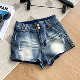Purpdrank  American Retro Denim Shorts For Women Summer New Casual Ripped Tight Hot Pants Fashion Washed Distressed Hot Girls Shorts