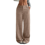 Purpdrank  Women's Formal Casual Pants with Pockets Career Plaid Trousers Spring Autumn New Style Loose Fit Low Waist Long Pants