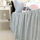 Purpdrank  100% Cotton Bedding Set Luxury Blue Plaid Printing Princess Lace Duvet Cover Bed Skirt Bedspread Pillowcases Home Textile