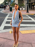 Purpdrank  Sexy Sequin Mini Skirts Outfits Women Slim V Neck Backless Sleeveless Lace Up Suits Female 2025 Summer Fashion Chic Beach Sets