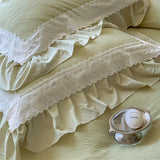 Purpdrank  French Double Layer Lace Ruffles Seersucker Bedding Set Duvet Cover Set Bedsheet Pillowcases INS Style Girls Room Bed Linen Set