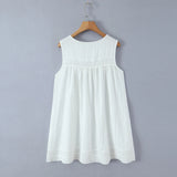 Purpdrank  Holiday White Spliced Hollow Out Lace Sleeveless Dress Women O neck Loose Straight Short Dresses Femme Vestidos Summer Robe