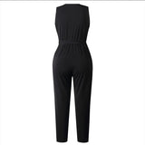 Purpdrank  Fashion Lace Women Jumpsuit With Belt Sleeveless Casual V-neck Solid Women Black Jumpsuits Fashion Female Pants Suit Pants