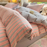 Purpdrank  High Quality Striped Printed Pure Cotton Bedding Sets Skin Friendly Breathable Soft Quilt Kit Non Color Fading Bed Set