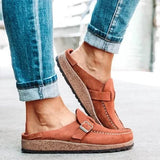 Purpdrank  Large Size Women's Casual Flat Sandals Autumn oes round Toe Low Heel Faion Single oes PU Material Comfortable Footwear