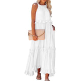 Purpdrank  Ladies' Bohemian Style High Street Summer Large Hem Stacked Long Dress Fashionable Daily Date Sexy Beach Style Pure Color Skirt
